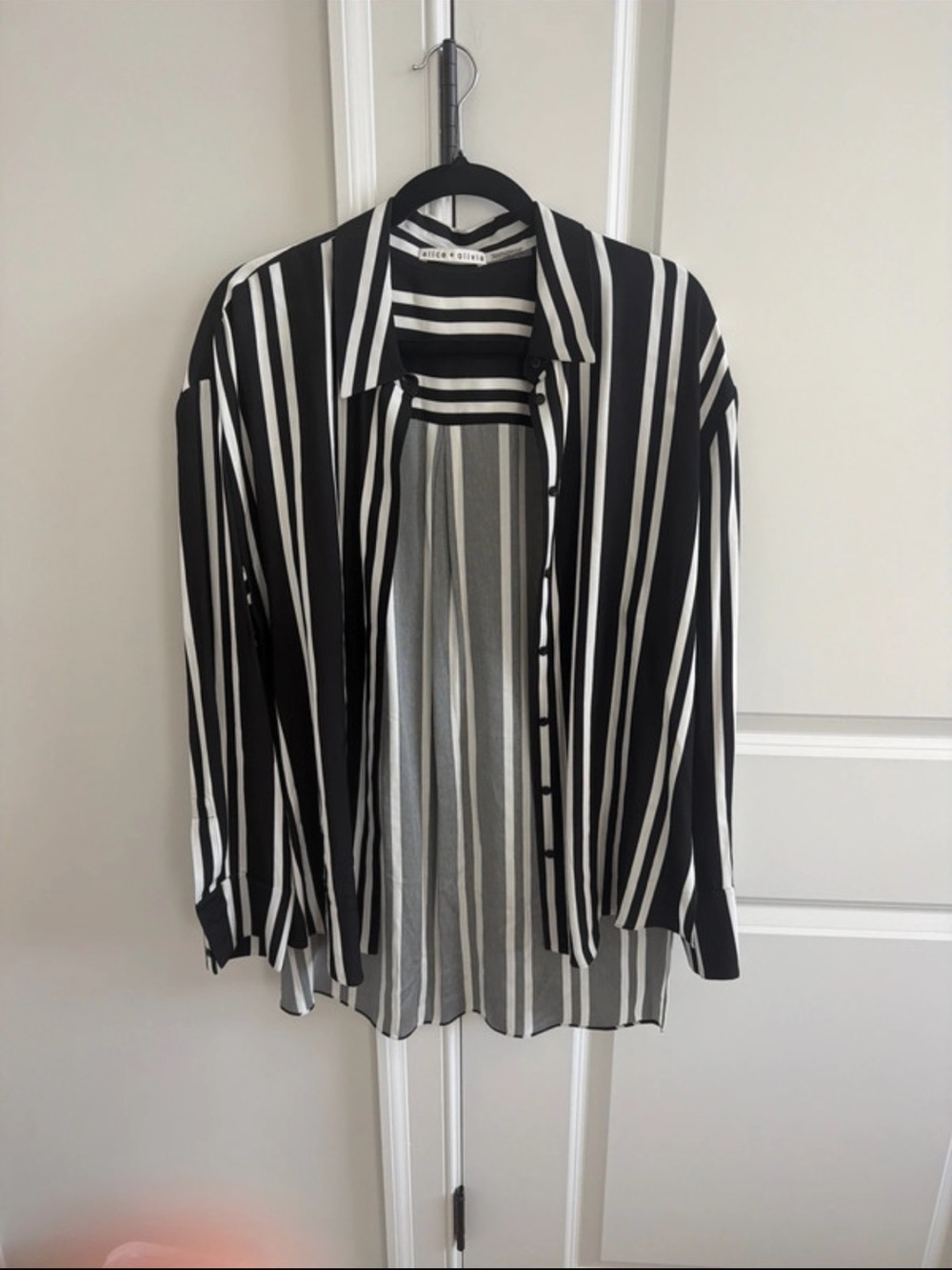 Alice + Olivia Black and White Striped Button-Down Shirt
